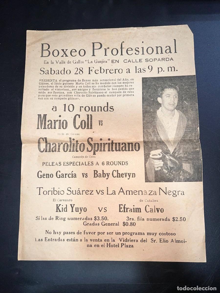 Colecionismo desportivo: CUBA. AÑOS 20. BOXEO PROFESIONAL. MARIO COLL VS CHAROLITO SPIRITUANO.