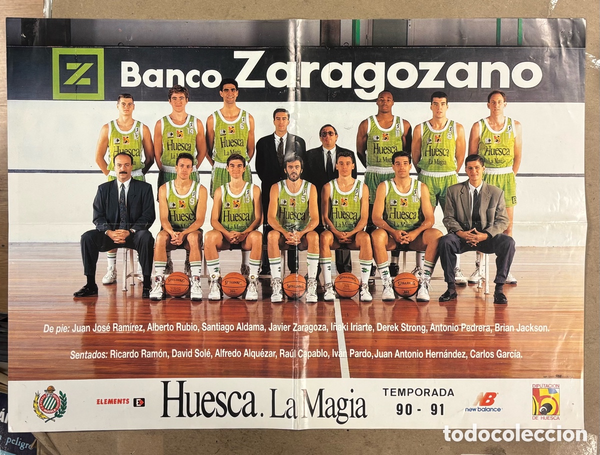 Coleccionismo deportivo: CLUB BALONCESTO MAGIA HUESCA. POSTER PLANTILLA TEMPORADA 90-91. SANTI ALDAMA, STRONG, CAPABLO,..