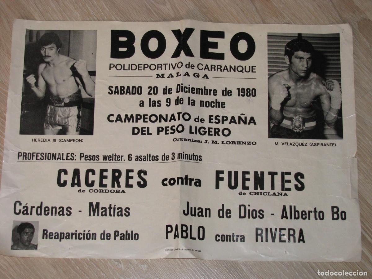 Coleccionismo deportivo: CARTEL DE BOXEO. MALAGA 20 DICIEMBRE 1980. ENTRE OTROS HEREDIA - VELAZQUEZ. 49X34 CM