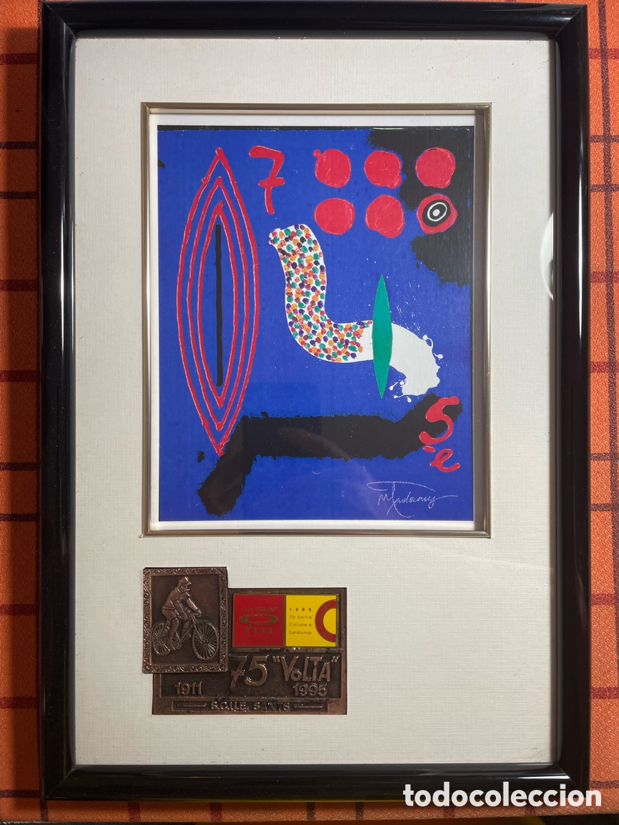 Coleccionismo deportivo: Cuadro p&oacute;ster 75&ordf; Volta Ciclista a Catalunya 1995 + placa bronce + placa esmaltada | 25x37cm