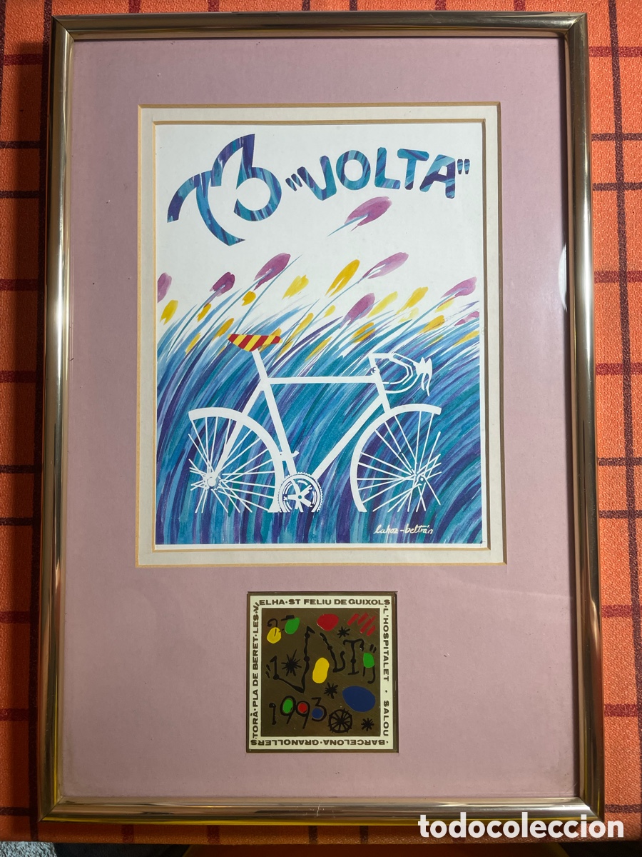 Coleccionismo deportivo: Cuadro p&oacute;ster 73&ordf; Volta Ciclista a Catalunya 1993 + placa etapas | 25x37cm