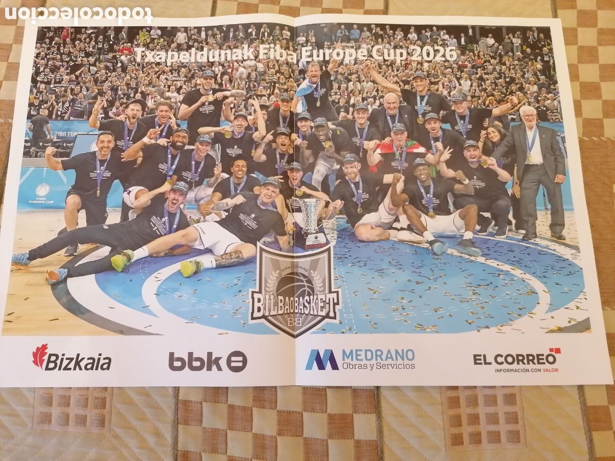 Coleccionismo deportivo: Poster Bilbao Basket Campeones FIBA Europe Cup 2026. El Correo.36x54