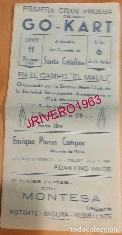 Coleccionismo deportivo: ANTEQUERA, 1961, CARTEL PRUEBA DE GO-KART, MONTESA, 145X310MM