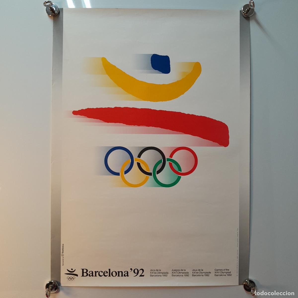 Coleccionismo deportivo: CARTEL OFICIAL DE LOS JUEGOS OL&Iacute;MPICOS DE BARCELONA '92 CON EL EMBLEMA DE JOSEP MARIA TRIAS.1990