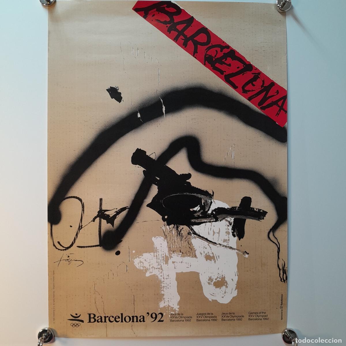 Coleccionismo deportivo: CARTEL CONMEMORATIVO DE LOS JUEGOS OL&Iacute;MPICOS DE BARCELONA '92.ANTONI T&Agrave;PIES.1990