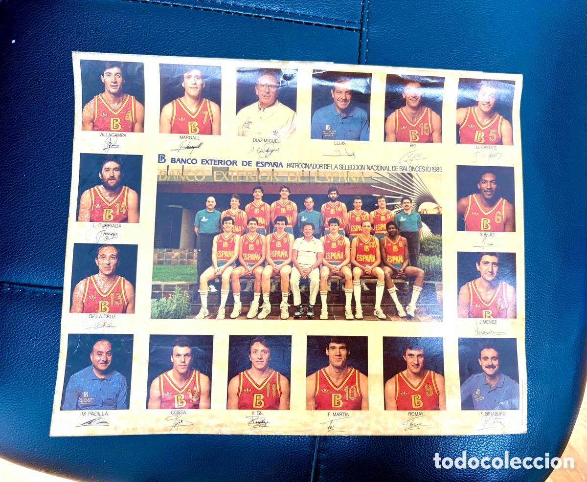 Colecionismo desportivo: P&oacute;ster Original M&Iacute;TICA Selecci&oacute;n Espa&ntilde;ola Baloncesto 1985 - Patrocinio Banco Exterior