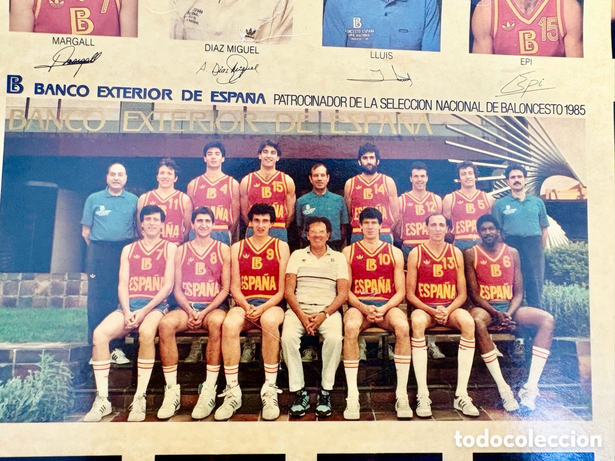 Coleccionismo deportivo: P&oacute;ster Original M&Iacute;TICA Selecci&oacute;n Espa&ntilde;ola Baloncesto 1985 - Patrocinio Banco Exterior