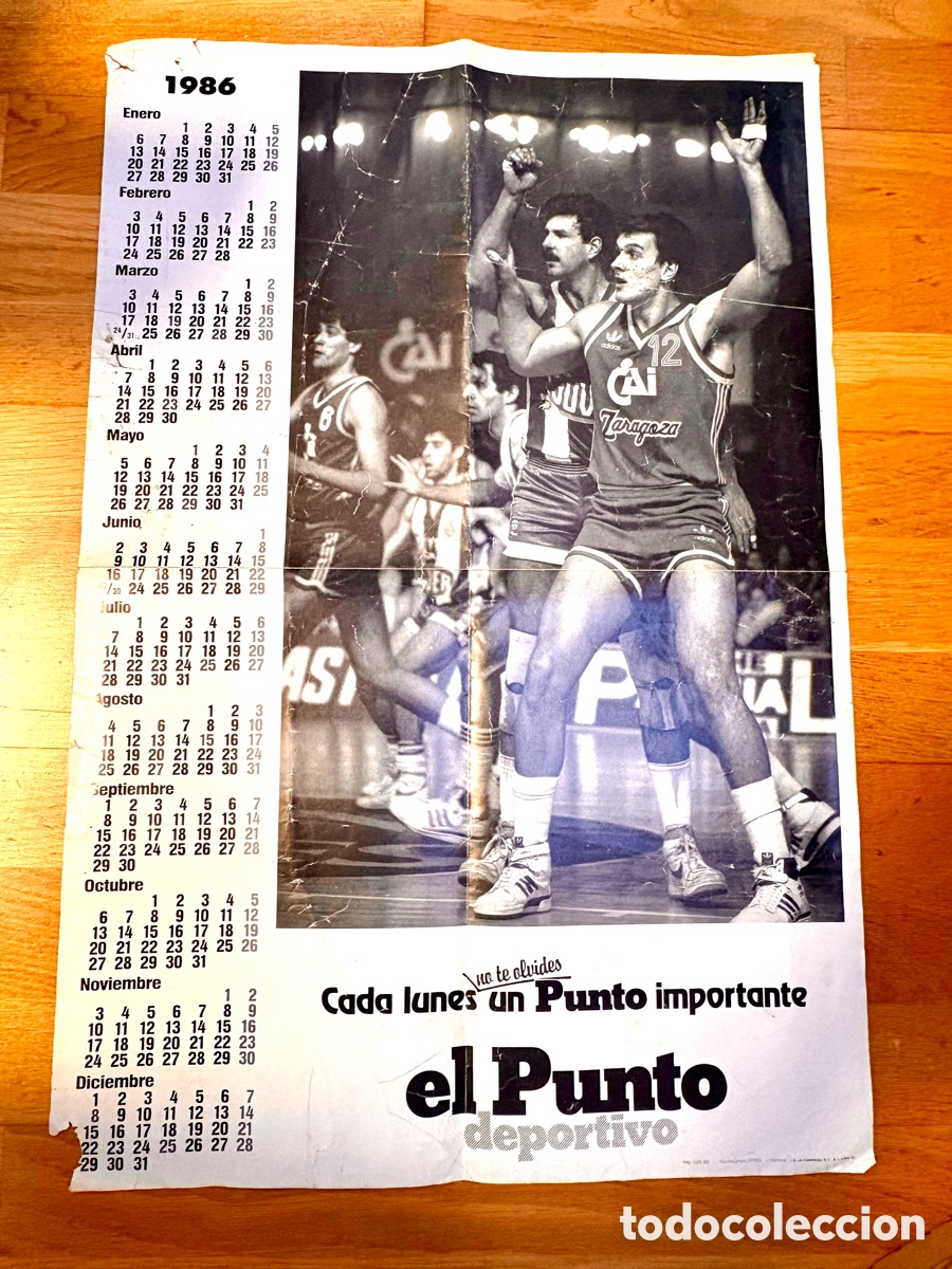 Coleccionismo deportivo: Calendario P&oacute;ster 1986 CAI Zaragoza Baloncesto - El Punto Deportivo - Fernando Arcega
