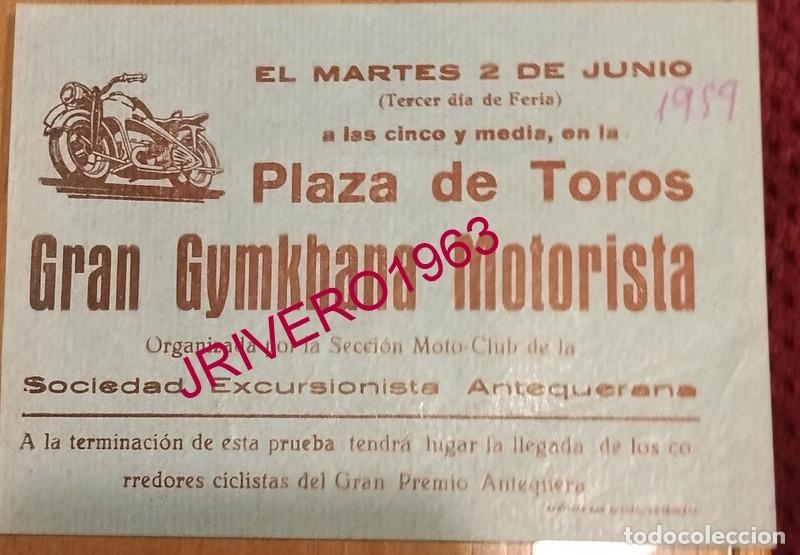 Coleccionismo deportivo: ANTEQUERA, 1959, CARTEL GRAN GYMKHANA MOTORISTA, 15X10 CMS
