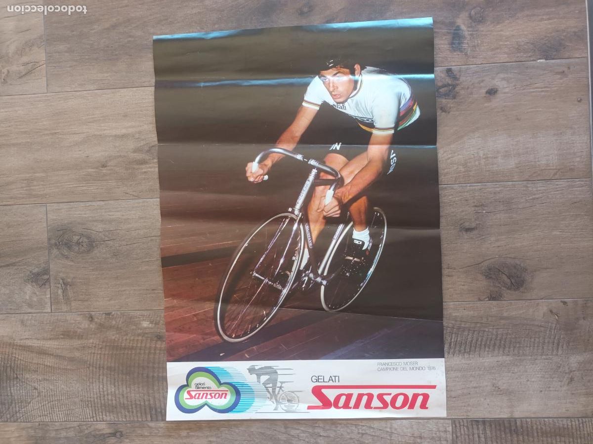 Coleccionismo deportivo: CARTEL POSTER CICLISMO FRANCESCO MOSER CAMPIONE DEL MONDO 1976 GELATI SANSON. BICICLETA BENOTTO