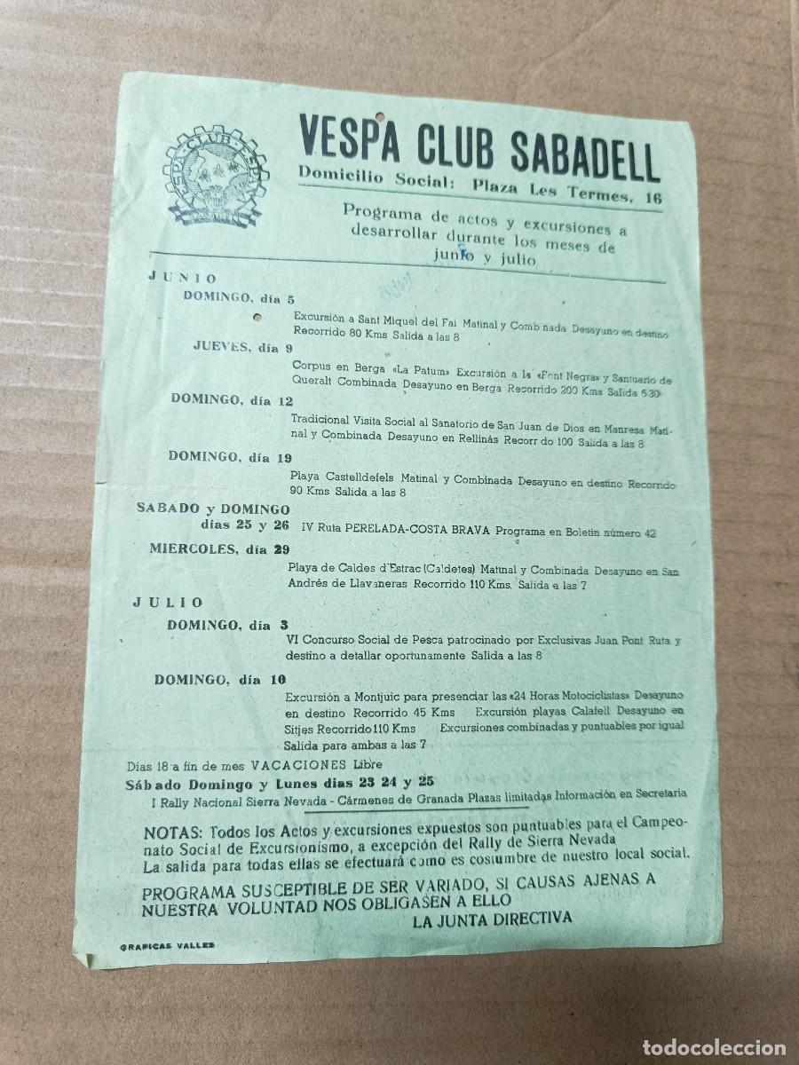 Coleccionismo deportivo: ANTIGUO CARTEL CON PROGRAMA DEL VESPA CLUB SABADELL, 1966, MOTOS, MOTOCICLETAS, CON SELLO MIT -P22