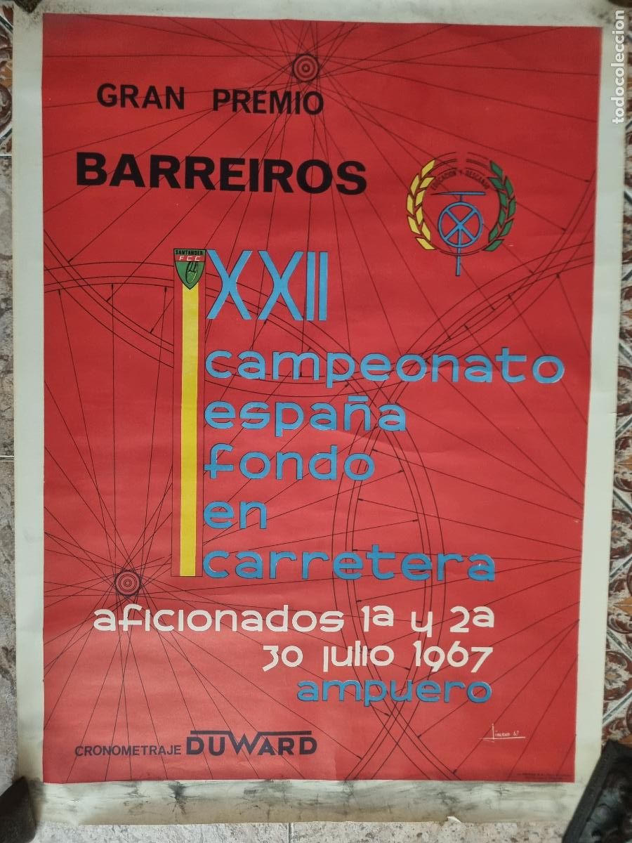 Coleccionismo deportivo: CARTEL CICLISMO CAMPEONATO DE ESPA&Ntilde;A FONDO EN CARRETERA 1967 BARREIROS ORIGINAL