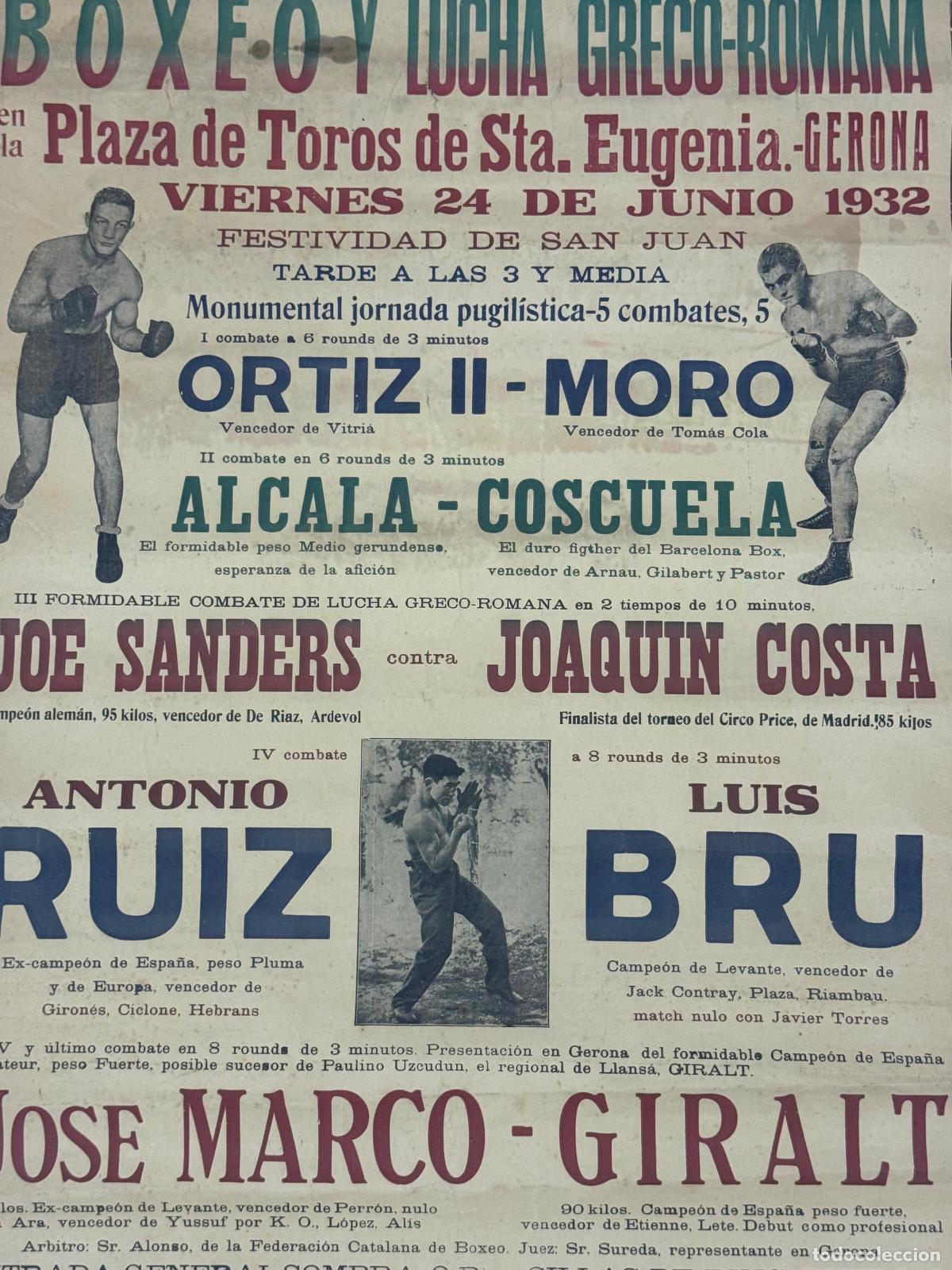 Coleccionismo deportivo: BOXEO Y LUCHA GRECO ROMANA - GIRONA - PLAZA TOROS SANTA EUGENIA A&Ntilde;O 1932 - CARTEL ANTIGUO DE BOXEO