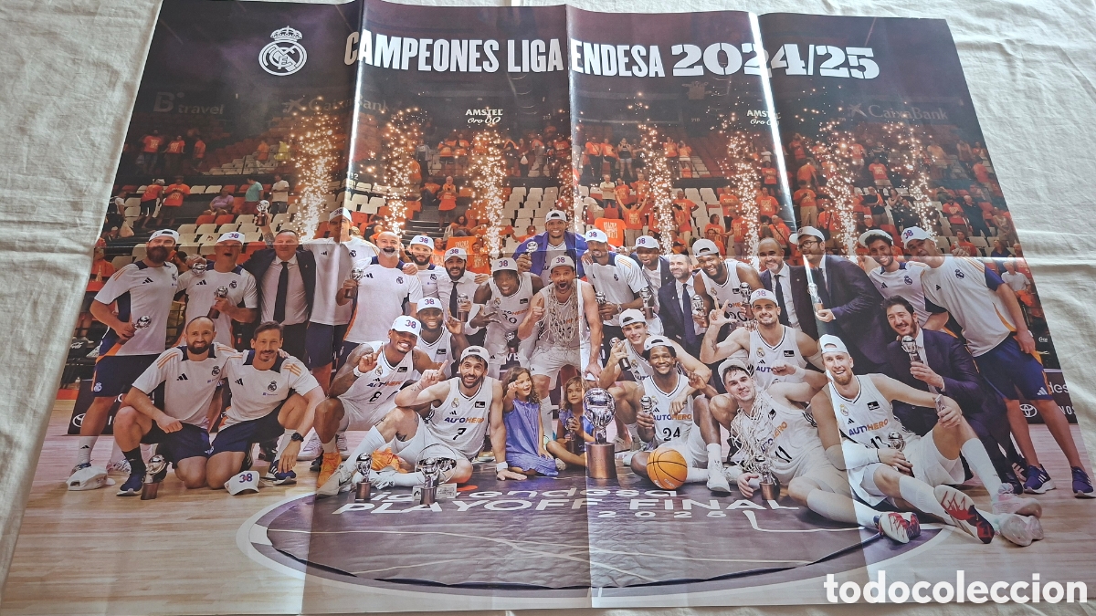 Coleccionismo deportivo: Poster Real Madrid Baloncesto CAMPEONES LIGA 2024 2025