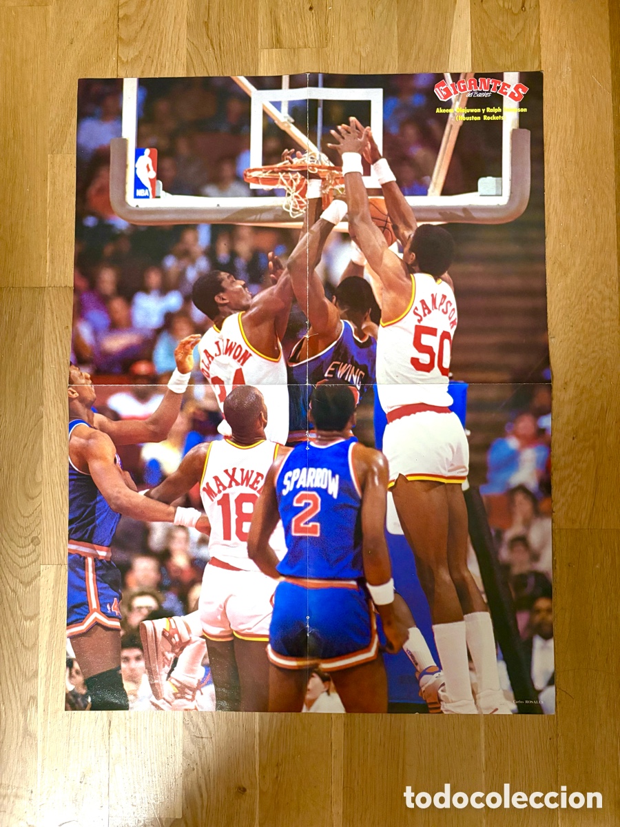 Coleccionismo deportivo: P&oacute;ster Gigante NBA Houston Rockets 1986 - Akeem Olajuwon y Ralph Sampson - Gigantes