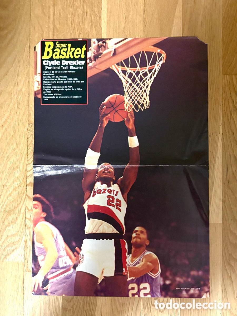 Coleccionismo deportivo: P&oacute;ster Gigante NBA Portland Trail Blazers 1990 - Clyde Drexler - Super Basket