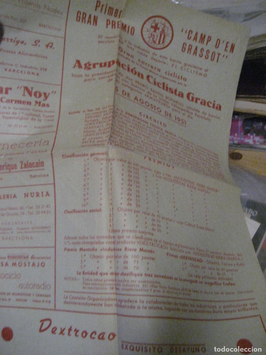 Coleccionismo deportivo: Cartel Carrera ciclista . Agrupaci&oacute;n ciclistade Gracia 1951 . programa