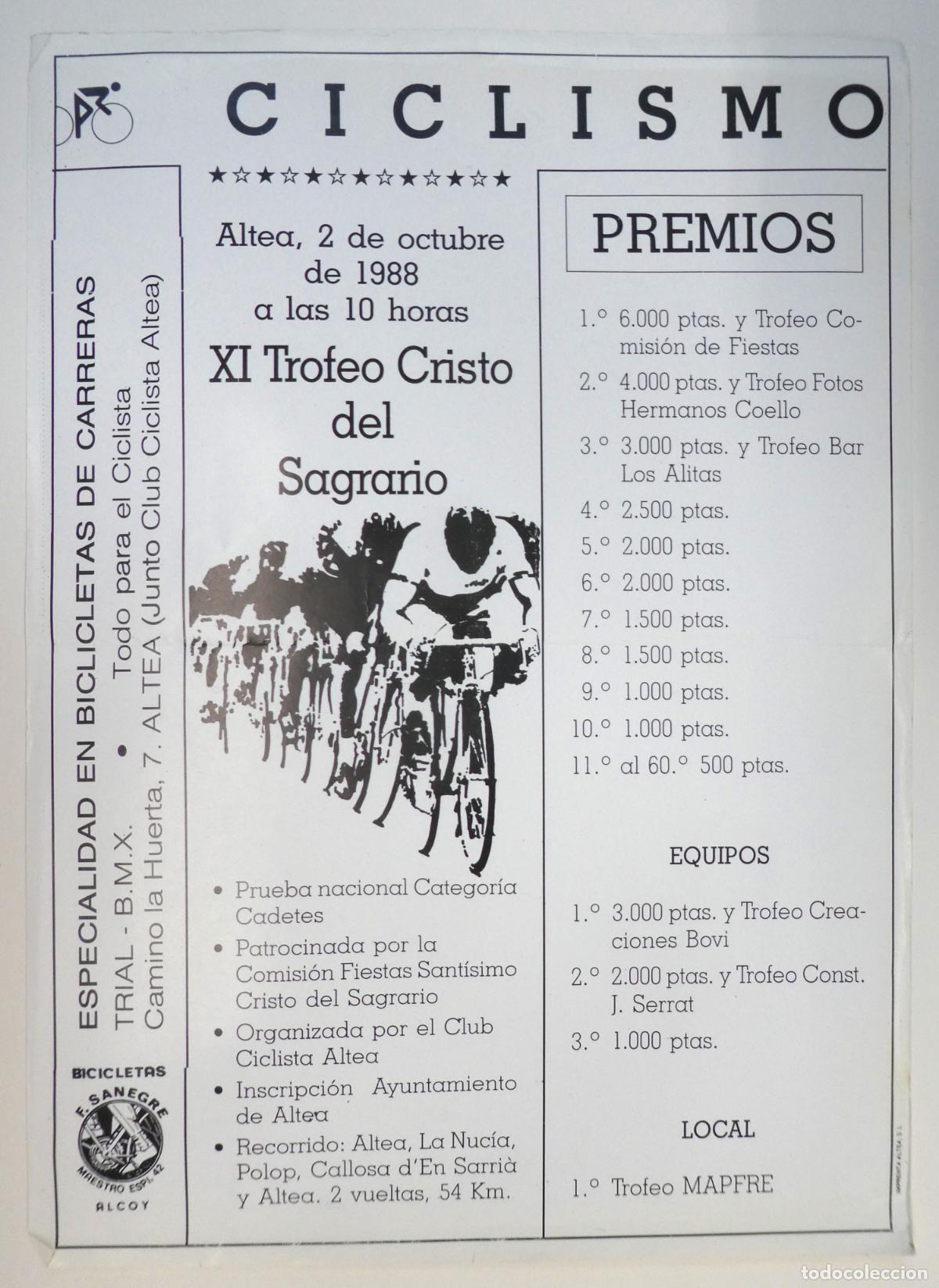 Coleccionismo deportivo: Cartel carrera ciclista en Altea 2 Octubre 1988