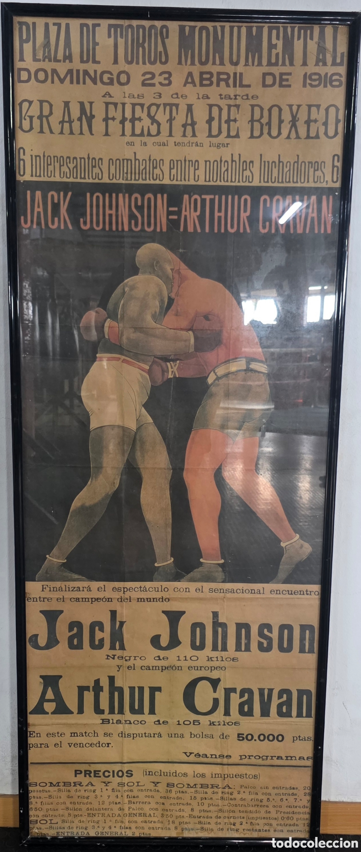 Coleccionismo deportivo: Cartel de Boxeo 1916 Blanco contra Negro