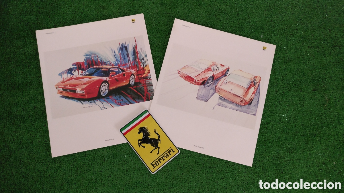 Colecionismo desportivo: L&aacute;minas de ilustraci&oacute;n vintage de Ferrari + pegatina por Ferrarisiama