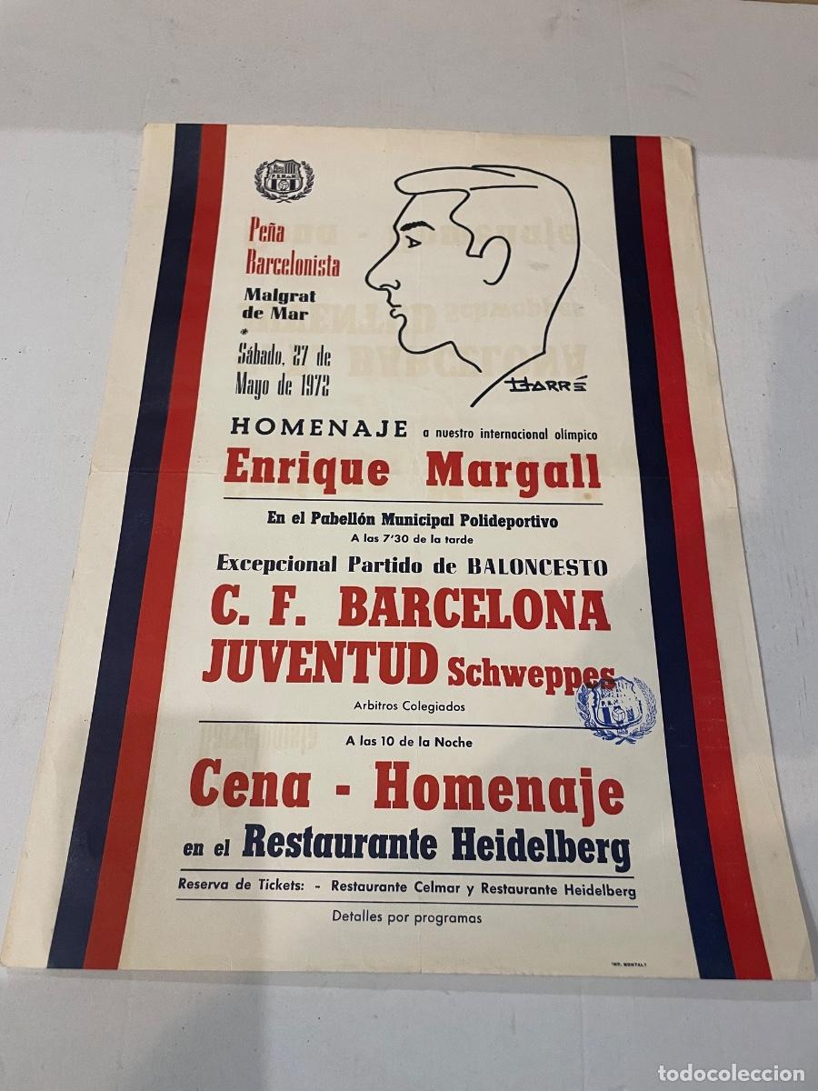 Coleccionismo deportivo: BALONCESTO - ANTIGUO CARTEL HOMENAJE A ENRIC MARGALL - C.F. BARCELONA - JUVENTUD SCHWEPPES 1972 PE&Ntilde;A