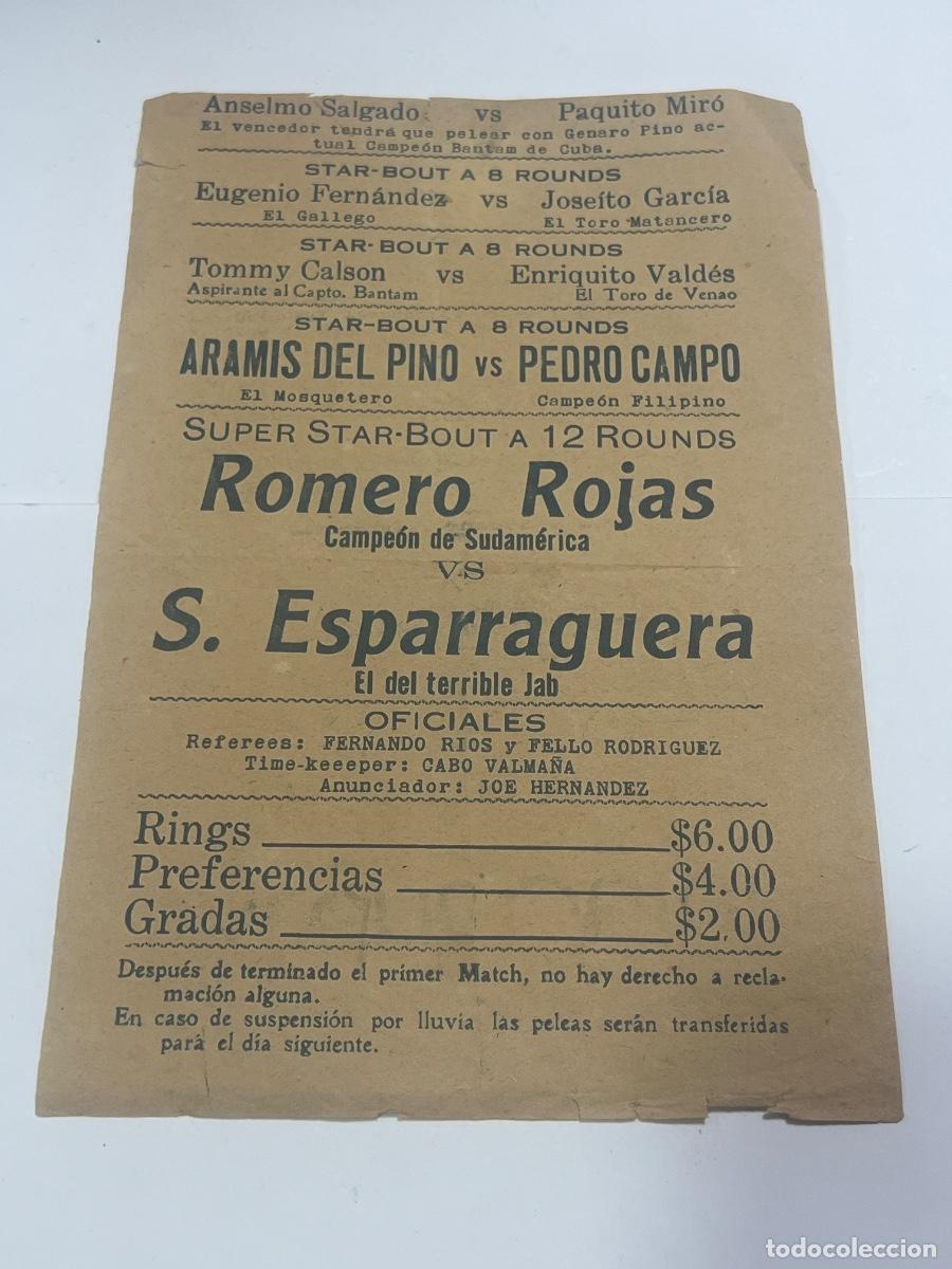 Coleccionismo deportivo: CARTEL BOXEO. CUBA. ROJAS, CAMPE&Oacute;N DE SUDAM&Eacute;RICA VS ESPARRAGUERA DEL TERRIBLE JAB.. A&Ntilde;OS 30.