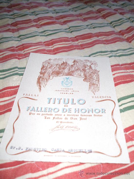 Carteles feria: Diploma Fallero de Honor 1948 - Foto 1