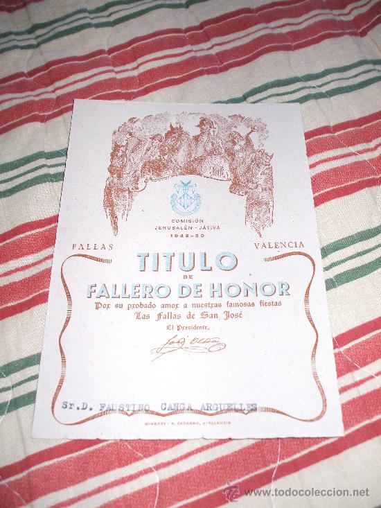 Carteles feria: Diploma Fallero de Honor 1948 - Foto 2