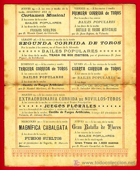 Carteles feria: PROGRAMA DE FERIA DE VALENCIA, JULIO 1902 , ORIGINAL - Foto 4