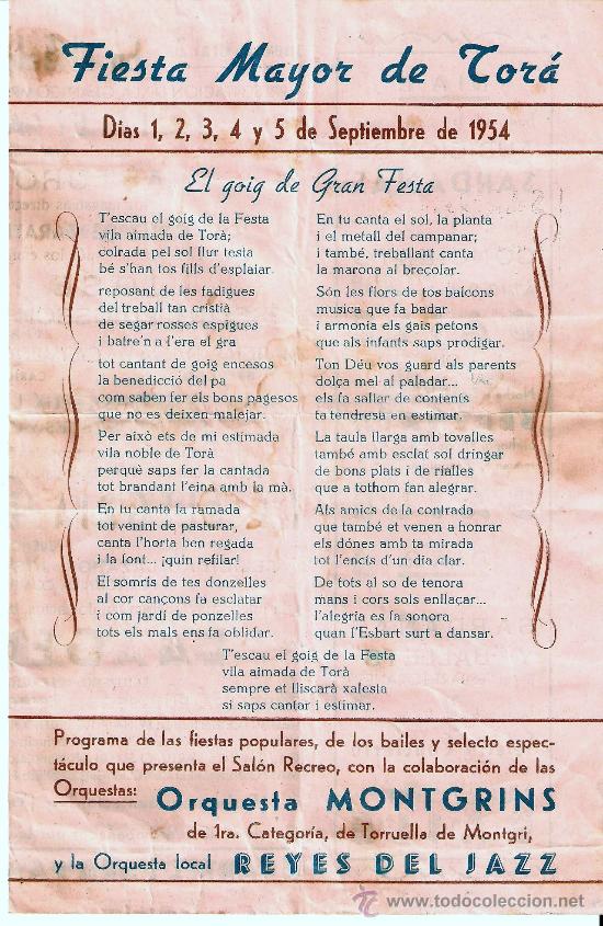Carteles feria: PROGRAMA DE FESTA MAYOR DE TOR&Agrave;  A&Ntilde;O 1954 - Foto 1