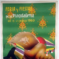 Carteles Feria: CARTEL CASTELLON , 1960 , FIESTAS MAGDALENA , LITOGRAFIA, ILUSTRADOR NAVARRO QUEVEDO