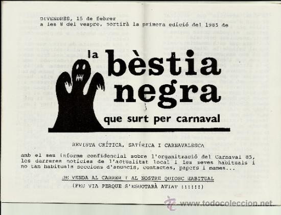 Carteles feria: PROGRAMA BESTIAL DEL CARNAVAL REUS 1985 LA BESTIA NEGRA - Foto 2