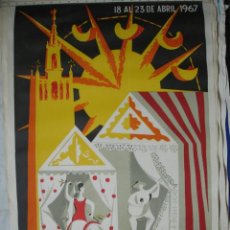 Carteles Feria: CARTEL FERIA SEVILLA 1967.45X69 BARRETE.GRAFICAS DEL SUR. Lote 38092393
