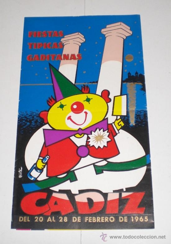 Carteles feria: Programa Oficial del Carnaval de C&aacute;diz &middot; Cuadr&iacute;ptico Ilustrado &middot; ca. 1965 - Foto 1