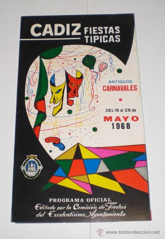 Carteles feria: Programa Oficial del Carnaval de C&aacute;diz &middot; Cuadr&iacute;ptico Ilustrado &middot; ca. 1968 - Foto 1