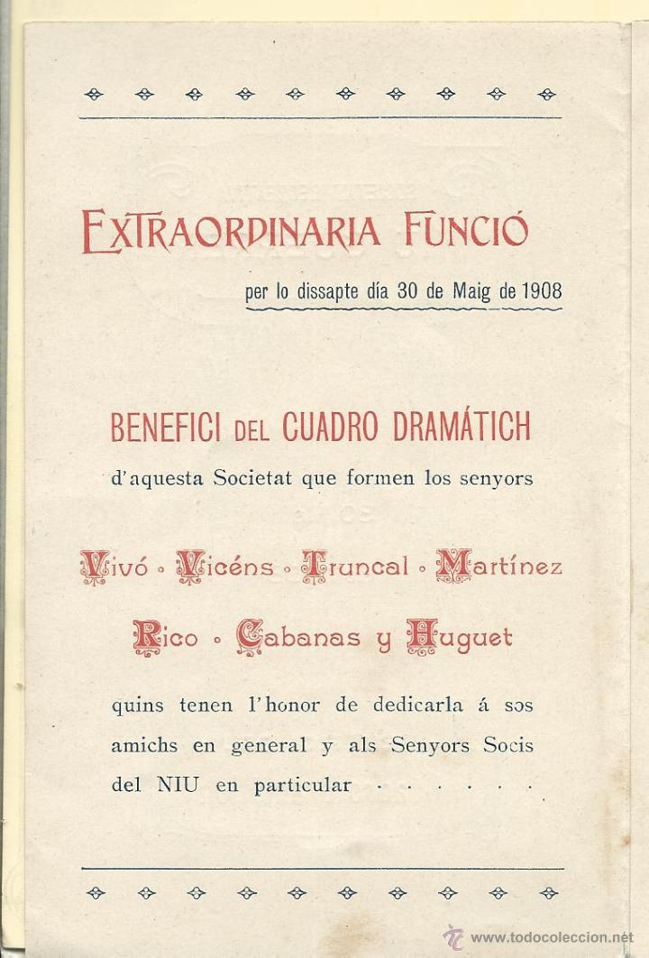 Carteles feria: PROGRAMA TRIPTICO DE UNA EXTRAORDINARIA FUNCI&Oacute; EN BARCELONA DE 1908 - Foto 2