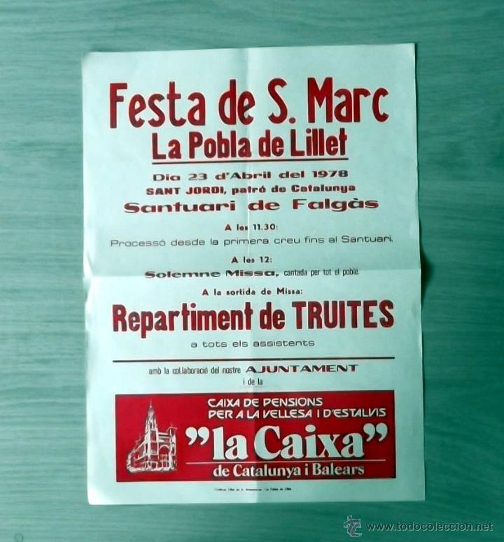 Carteles Feria: LA POBLA DE LILLET FESTA SANT MARC 1978 CATALUNYA - Foto 1 - 45493777