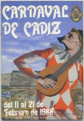 Carteles feria: CARNAVAL DE CADIZ 1988. PROGRAMA OFICIAL   A-C-1447 - Foto 1
