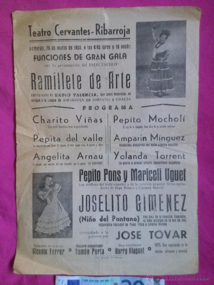 Carteles feria: Ribarroja (Valencia). Programa de espect&aacute;culo. 1955 - Foto 1