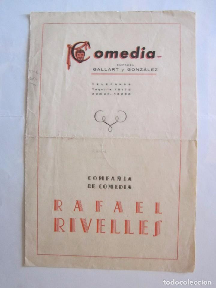Carteles feria: PROGRAMA DEL TEATRO DE LA COMEDIA COMPA&Ntilde;IA DE RAFAEL RIVELLES 1944 - Foto 1