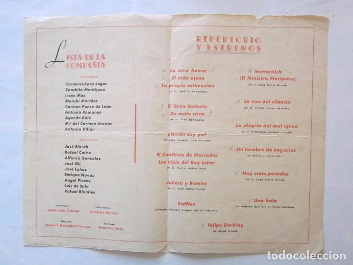 Carteles feria: PROGRAMA DEL TEATRO DE LA COMEDIA COMPA&Ntilde;IA DE RAFAEL RIVELLES 1944 - Foto 2