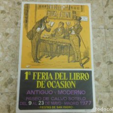 Carteles Feria: 1977 CARTEL FERIA DEL LIBRO DE OCASION MADRID FIESTAS DE SAN ISIDRO - DIBUJO DE JANO CINE
