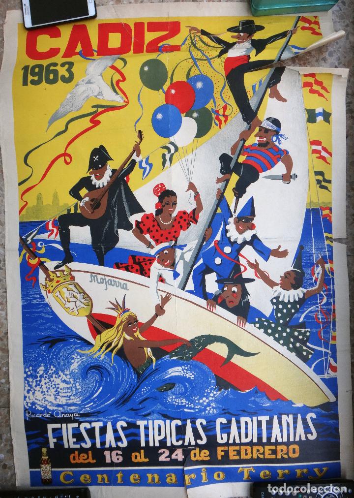 Affiches Foire: CARTEL FERIAS Y FIESTAS GADITANAS CADIZ 1963 RICARDO ANAYA LITOGRAFIA ORIGINAL 3P