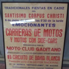 Carteles Feria: CARTEL. CADIZ. CARRERAS DE MOTOS CIRCUITO DE BAHIA BLANCA. 1953. MEDIDAS : 65 X 35 CM APROX.
