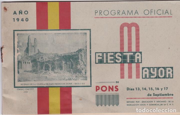 Carteles feria: programa fiesta mayor de pons 1940, lerida - Foto 1