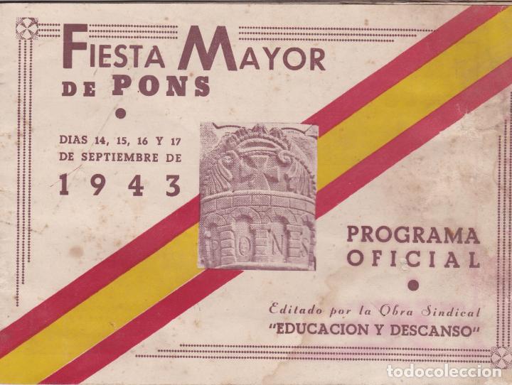 Carteles feria: programa fiesta mayor de pons 1943, lerida, ponts - Foto 1