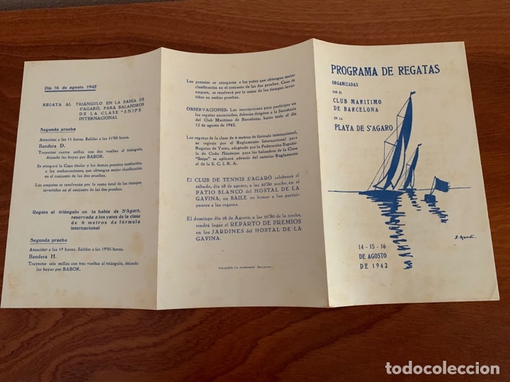 Carteles feria: S&acute; AGAR&Oacute; GIRONA PROGRAMA DE REGATAS 1942 - Foto 3