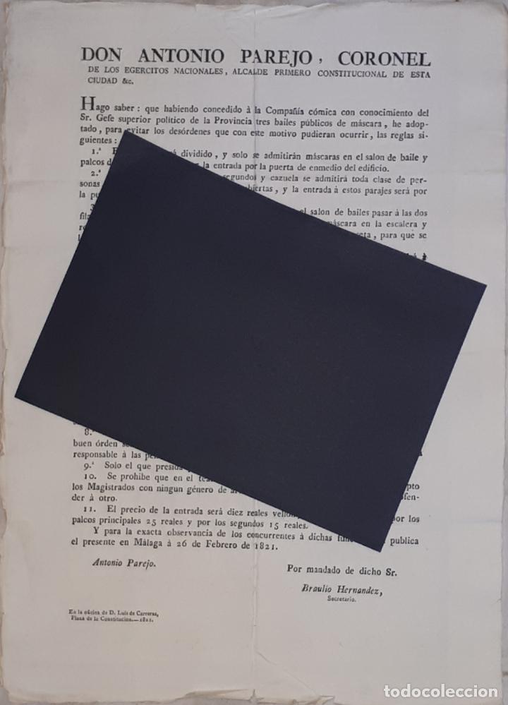 Carteles feria: CARTEL DEL CARNAVAL DE MALAGA DE 1821 - Foto 1