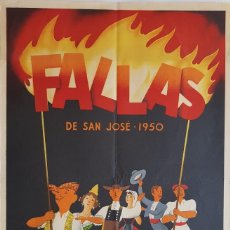 Carteles Feria: FALLAS DE 1950. PRECIOSA LITOGRAFÍA FIRMADA POR ANTOLÍ CANDELA. 50X33 CM. Lote 217472756
