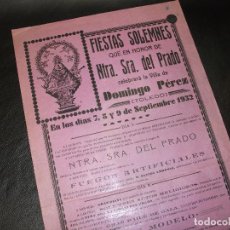 Carteles Feria: 1932 TOLEDO CARTEL DE FIESTAS NTRA. SRA. DEL PRADO EN DOMINGO PEREZ
